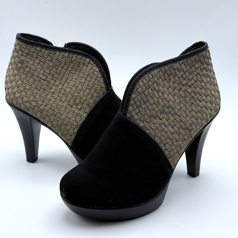 Bernie Mev Palma‎ Bronze Black Woven Suede Platform Ankle Boots Heels Size 37